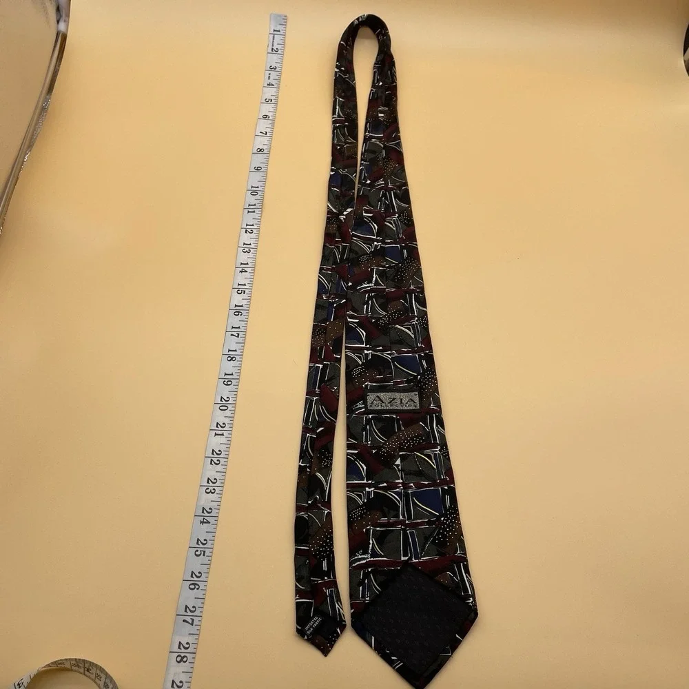 Azia Collection Tie Abstract Gold‎ Red Mens Polyester Necktie USA Work Formal